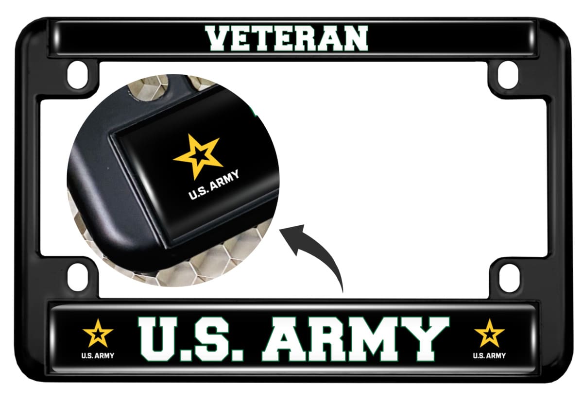 U.S. Army Veteran with Star Logo - Motorcycle Metal License Plate Frame